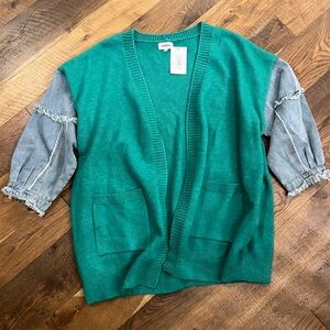 ADORA Kelly Green and Denim Women's Cardigan